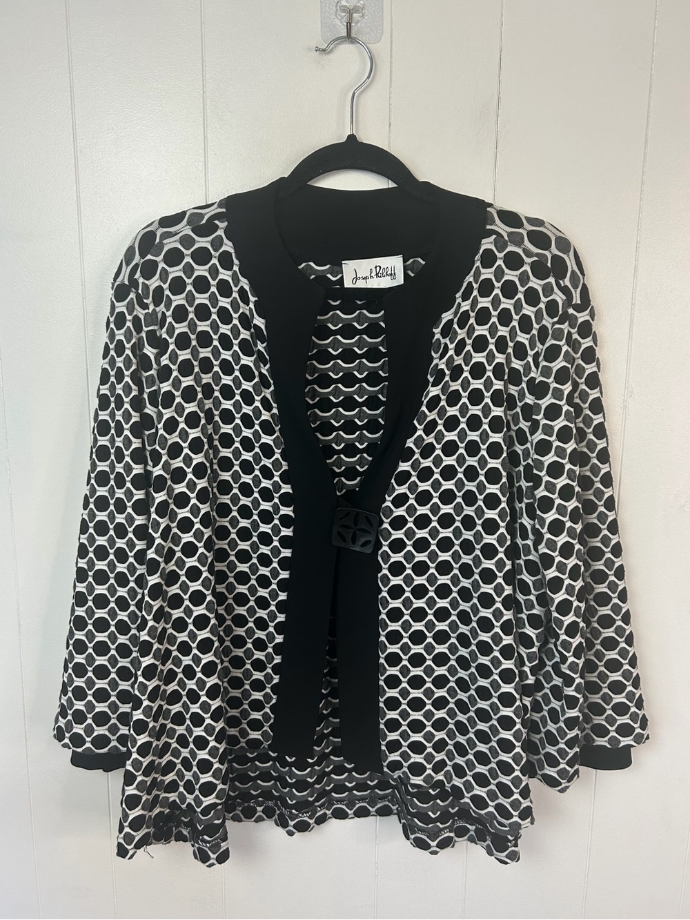 Joseph Ribkoff Jacket Style 153804 Black White Office Stretch Top Cardigan 12 14 - Picture 3 of 9